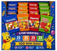 100 Mini Bags Mega Box - Tangfastics, Starmix, Supermix & Giant Strawbs | 4 x 25 Bags (1.8kg) | Bulk Party Sweets Sharing Pack | Ideal for Kids' Parties, Events, Celebrations & Treat Bags