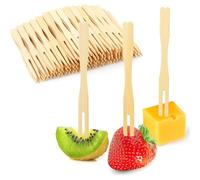 100 Mini Bamboo Appetizer Forks, 3.5 Inch Disposable Bamboo Forks for Charcuterie Boards Accessories, Fancy Toothpicks for Appetizers, Wooden Cocktail Forks, Small Fruit Food Picks
