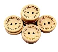 100 Mini Love Heart Buttons with Two Holes - Wooden Buttons for Clothing Sewing Accessories, DIY Handmade Craft Decoration, 15mm Portable and Useful