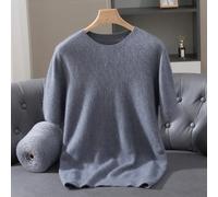 100% Mink Knitted Short Sleeve Men'S Pullover Short Sleeve Loose round Neck Soli