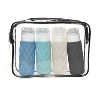 100 ml Travel Bottles for Toiletries, Leakproof Refillable Squeeze Containers, Holiday Travel Essentials with Labels & Clear Bag, Perfect for Shampoo and Conditioner (Blue/Blue/White/Grey)