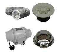 100 mm / 4 inch Inline Mixed Flow Fan, Extractor Fan, 2 speed, 170 m³/h, Enclosed Electric Fan Ventilation for Kitchen Bathroom Shower Grow Room Hydroponics - with plug [Fan + Full Ventilation kit]