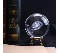 100 mm K9 Crystal Galaxy Ball 3D Laser Engraved Miniature Model Sphere Home Decor,with Gold Base,10cm