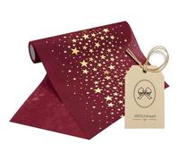 100%Mosel Non-woven Table Runner Gold Stars, in Burgundy Red (20 cm x 5 m), Christmas Table Decoration - Metallic Print - decorative ribbon - elegant decoration for dinner parties