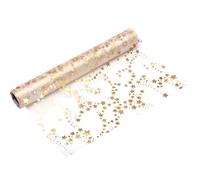 100%Mosel Table Runner Gold Stars - Organza Fabric Roll - 28 cm x 5 m - Gold Metallic Print - Christmas Table Decoration- Wedding - Party