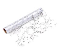 100%Mosel Table Runner Silver Stars - Organza Fabric Roll - 28 cm x 5 m - Silver Metallic Print - Christmas Table Decoration- Wedding - Party