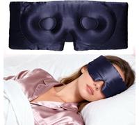100% Mulberry 3D Silk Eye Mask for Sleeping - Bio-Contoured Silk Sleep Mask with Silver Ion Infusion for Skin & Hair - Light Blocking, Hypoallergenic - Luxury Sleep Aids for Women & Men Dark Blue