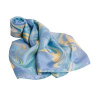 100% Mulberry Habotai Water Marbling Silk Scarf, Blue and Multicolour, Hand Painted, Long Scarf