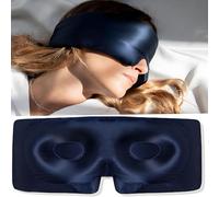 100% Mulberry Silk 3D Eye Mask Eyelash Protecting for Natural Lashes Extensions Deep Eye Cups, Zero Pressure Total Blackout Blindfold for All Night Sleep, Travel & Nap Dark Blue