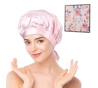 100% Mulberry Silk Bonnet, 16 Momme Pure Silk Bonnet for Sleeping, Breathable Anti-slip Silk Hair Bonnet with Strap, Elastic Silk Hair Wrap for Sleeping, Pink Silk Cap for Curly Braid Hair Care