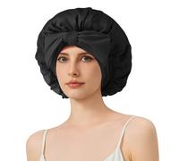 100% Mulberry Silk Bonnet for Sleeping for Women, 22 Momme Grade-6A Silk Bonnet, Natural Silk Hair Wrap for Curly Hair, Single-Layer Silk Sleep Cap with Soft Long Elastic Bands(1PCS,Black)