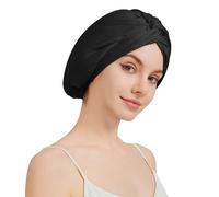 100% Mulberry Silk Bonnet for Sleeping Women, 22 Momme Grade-6A Silk Bonnet, Silk Hair Wrap With Elastic Band Stay On Head All Night(1PCS,Black)