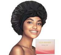 100% Mulberry Silk Bonnet for Sleeping Women, Real Silk Bonnet with Tie Band, Large Sleep Bonnets for Women, Double-Layer Sleep Cap for Braids Curly Hair