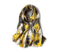 100% Mulberry Silk Long Scarf for Women Large Shawls for Headscarf and Neck- Oblong Hair Wraps with Gift Packed …, Grey&yellow -Chains, Large