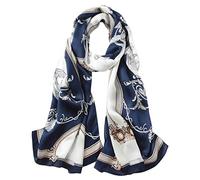 100% Mulberry Silk Long Scarf for Women Large Shawls for Headscarf and Neck- Oblong Hair Wraps with Gift Packed …, Navy&white -Phoenix Tail Fern, Large
