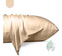 100% Mulberry Silk Pillowcase 2 Pack, King Size Silk Bedding Pillow Cases for Hair and Skin, Silky Smooth Bed Pillow Cover with Hidden Zipper, Natural Silk Pillow Case Set of 2 (Champagne, King 20X36)