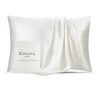 100% Mulberry Silk Pillowcase for Hair and Skin Set of 2, 25 Momme 6A+ Grade Silk Satin Pillow Cases with Hidden Zipper, Both Sides Silk Pillow Cover, Anti Aging Acne Free(Standard,Natural White,2pcs)