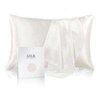 100% Mulberry Silk Pillowcase for Hair and Skin with Hidden Zipper Cotton Underside Standard Size 1pc - 19Momme (White, Standard(51X75CM))