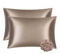 100% Mulberry Silk Pillowcase Set for Hair & Skin Queen Size 50.8x76.2cm Back Luxurious Softness 2 Pieces Taupe Color Perfect for Beauty Sleep