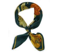 100% Mulberry Silk Scarf Lightweight Neck Scarf - 65x65cm - Digital Printed Small Square Wraps Pure Silk Scarves Natural Silk Neckerchief Headscarf Gift for Women Men (4 Dark Green+Yellow)