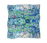 100% Mulberry Silk Scarf Women's Fashion Scarves Square and Long Bandana Shawls and Wraps Artist Collection Gift Package, Water Lilies-square35, Large