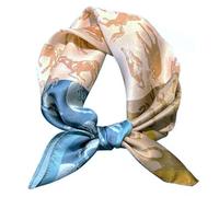 100% Mulberry Silk Scarfs for Women-Lightweight Square Satin Head Scarf-Small Silk Hair Scarf for Sleeping 21"x21", 16 Blue & Brown Horse, S