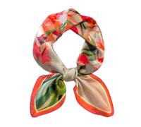 100% Mulberry Silk Scarfs for Women-Lightweight Square Satin Head Scarf-Small Silk Hair Scarf for Sleeping 21"x21", 18 Red Flower, S