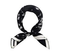 100% Mulberry Silk Scarfs for Women - Lightweight Square Satin Head Scarf - Small Silk Hair Scarf for Sleeping 21" x 21", 15 Floral Black, S