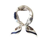 FONYVE 100% Mulberry Silk Scarfs for Women - Lightweight Square Satin Head Scarf - Small Silk Hair Scarf for Sleeping 21" x 21", 44 Navigation White & Blue, S
