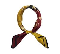 100% Mulberry Silk Scarfs for Women - Lightweight Square Satin Head Scarf - Small Silk Hair Scarf for Sleeping 21" x 21", 79 Flower Wine-red and Yellow, S