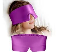 100% Mulberry Silk Sleep Mask Eye Mask Face-Hugging for Women Man with Adjustable Band, for Side Sleeper Blackout Luxury Sleep Mask for Travel Rest and Office Purple