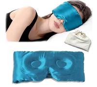 100% Mulberry Silk Sleep Mask for Women & Men, 22 Momme 3D Contoured Blackout Eye Mask with Adjustable Wide Band, Breathable Eye Cover for Side Sleepers & Eyelash Extensions (Peacock Blue)