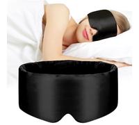 100% Mulberry Silk Sleep Mask,Large Eye Mask for Women Man with Adjustable Band,Eye Cover for Sleeping,Blackout for All Night Sleep, Travel,Nap,Office (Black)