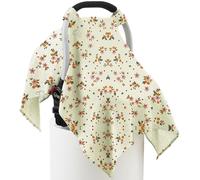 100% Muslin Cotton Car Seat Cover Baby, Carseat Canopy Cover, Universal Fit Stroller Covers for Boys and Girls (Beige Floral)