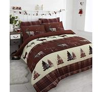 100% Natural Brushed Cotton Stag Duvet Cover Single Size, Animal Print Flannelette Duvet Cover Set with Pillow Case Soft Thermal Warm XMAS Festive Quilt Covers Bedding Sets (Burgundy Brown)