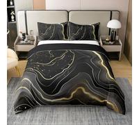 100% Natural Cotton Black Gold Bedspread Cover,Marble Texture Quilt Cover,Geometric Stripes Comforter Cover,Glitter Sequins Bed Set For Bedroom Decor,Abstract Lines Duvet Cover King
