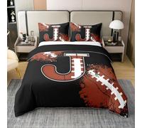 100% Natural Cotton Boys Rugby Bedding Set Super King Size Chic Fashion Initial J Duvet Cover Luxury Light Football Sports Games Competition Comforter Cover (No Comforter)
