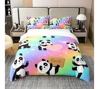 100% Natural Cotton Cute Panda Duvet Cover Single for Girls Boys Rainbow Galaxy Bedding Set for Kids Toddler Glitter Stars Comforter Cover Kawaii Cartoon Animal Bedding Bedroom Decor (No Comforter)