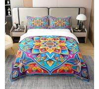 100% Natural Cotton Mandala Super King Duvet Cover for Adult Teens Iridescent Floral Comforter Cover Bohemian Chic Medallion Bedding Set Boho Exotic Flower Bedspread Cover With 2 Pillowcases 3Pcs