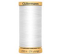 100% Natural Cotton Thread by Gutermann for Sewing and Quilting - 250m Spools - Colour Number WHT - 1 x 250m Spool