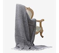 100% Natural Cotton Two Tone Honeycomb Waffle King Size 3 Seater Throws for Sofa Bedspread Settee Throw - Black Throw, Smart King (254cms x 305cms)