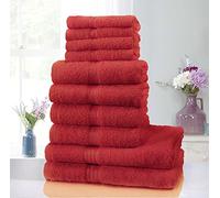 100% Natural Egyptian Cotton 10 Piece Towel Bale Set 500 GSM Super Soft Extra Absorbent Face Hand and Bath Towels Set (Red)