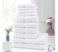 100% Natural Egyptian Cotton 10 Piece Towel Bale Set 500 GSM Super Soft Extra Absorbent Face Hand and Bath Towels Set (White)