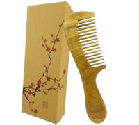 100% Natural Green Sandalwood Hair Combs Wood Wide Tooth Hair Detangler Wooden Anti-Static Comb Long Handle Scalp Massager with Case Pocket for Gift