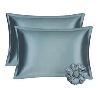 100% Natural Mulberry Silk Pillowcase Set 2 Queen Size (50.8 x 76.2 cm) Front Silk Back Grey Blue Perfect for Hair & Skin Care Luxurious Sleep Experience.