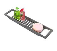 100% Natural Premium Bamboo Bath Caddy Wooden Bathtub Bathroom Over the Tub Tidy Shelf Storage Tray Rack Holder Organiser for Book, Drink, Tablet, Phone, Book (Grey)