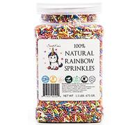 100% NATURAL RAINBOW SPRINKLES - NATURAL COLOR, DAIRY FREE, NUT FREE, GLUTEN FREE, SOY FREE, VEGAN, EGG FREE AND KOSHER ,1.5 LBS. CUPCAKE AND CAKE TOPPER,BULK CANDY, RESEALABLE CONTAINER,COLORFUL