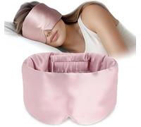 100% Natural Silk Eye Mask for Women Men, Soft Pressureless Cooling Blackout Eye Covers for Sleeping, Large Size Sleep Mask fits All Heads Adjustable for All Night Sleep, Travel & Nap- Lotus Pink
