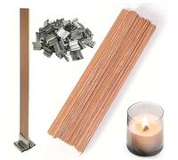 100 Natural Smokeless Wooden Candle Wicks with Iron Stands - DIY Handmade Candle Making Kit for Home Decor, Crafting, Bedroom & Living Room Ambiance - Eco-Friendly, Long-Lasting Wick Sustainers