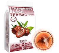 100% Natural Strawberry black Tea Bag, 150g/5.29oz (5g*30bags) 草莓红茶 Strawberry black Tea Bag Fruit Herbal Tea Blends for Tea Fresh, Fruit Iced Spice Loose Leaf